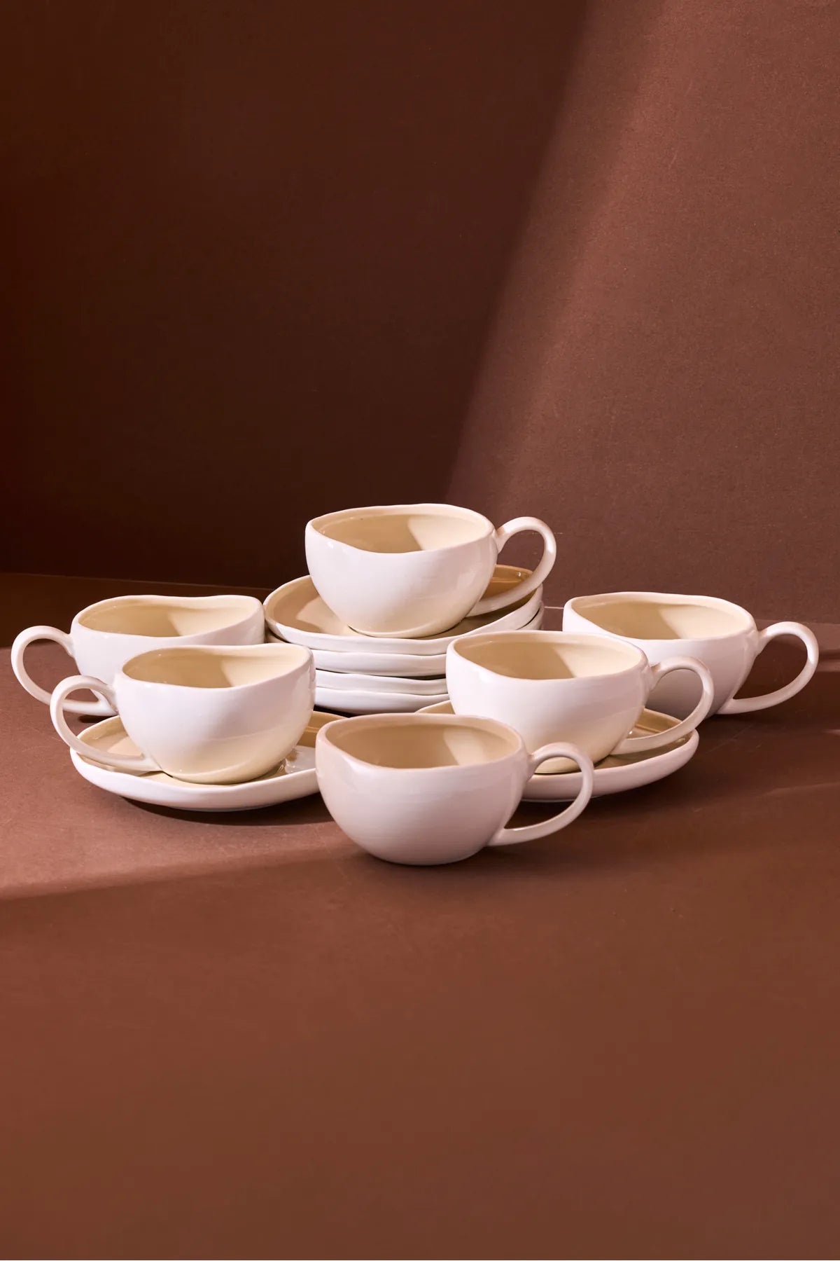 Roma Beige 12-Piece Porcelain Coffee Cup Set for 6 People, 120 ml