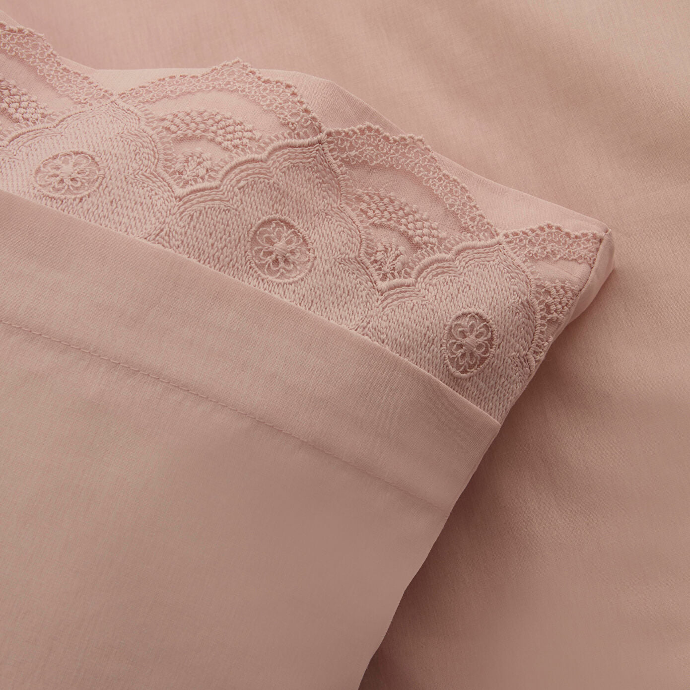 Teora 100% Cotton Lace Double Duvet Cover Set Powder