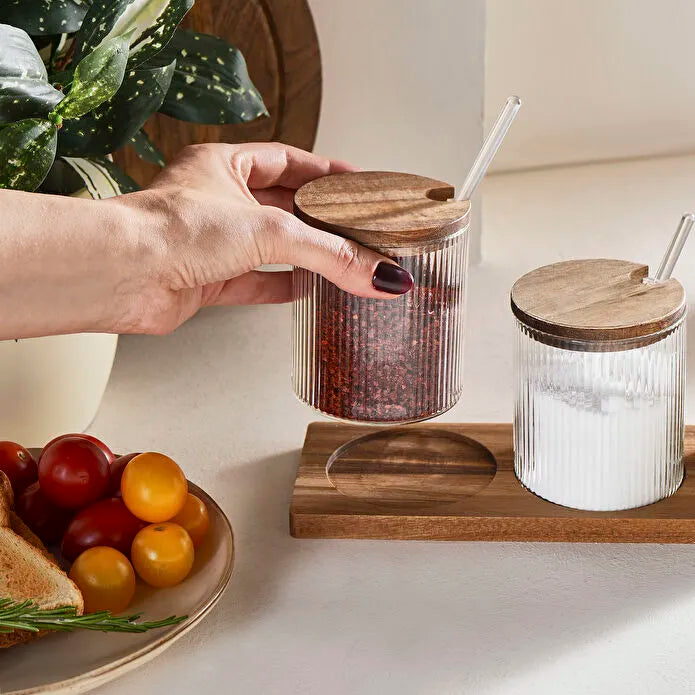 Mova Accacia 3 Piece Spice Set with Glass Spoons