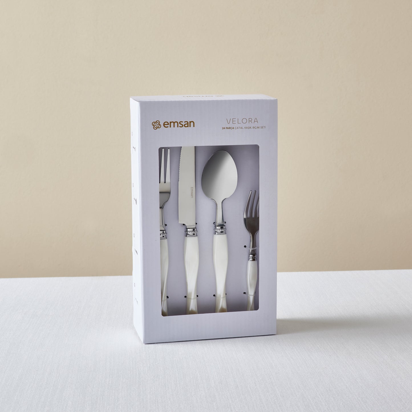 Emsan Velora 24-Piece 6-Person Cutlery Set - Cream