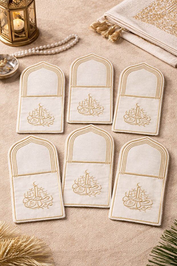 6 Piece Gold Embroidered Elegant Cutlery Pocket Set