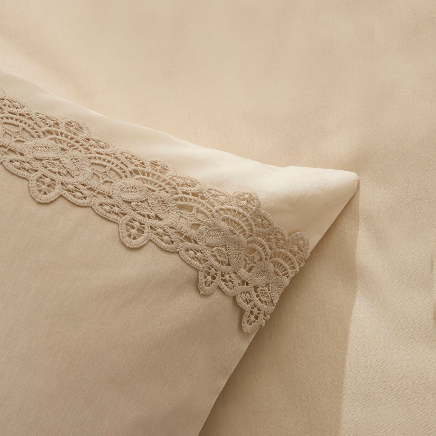 Nuvia Guipure Double Duvet Cover Set Beige