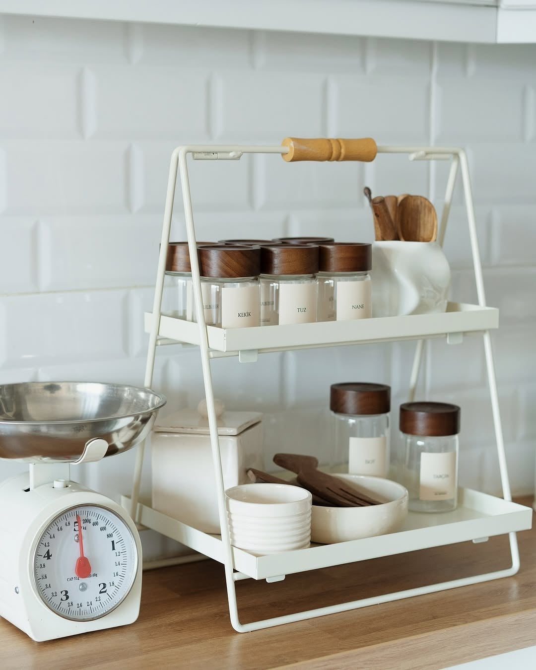 Galvanized Wooden Handle Detailed Metal Stand