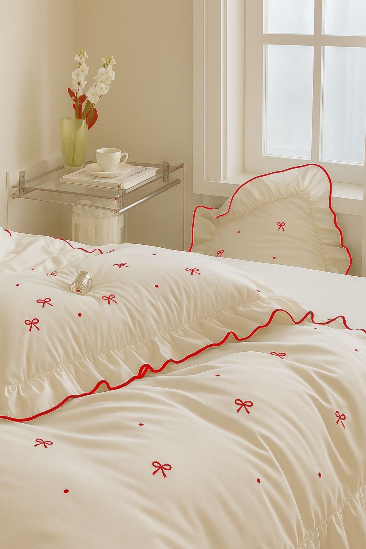 Red Ribbon 100% Cotton Duvet Cover Set