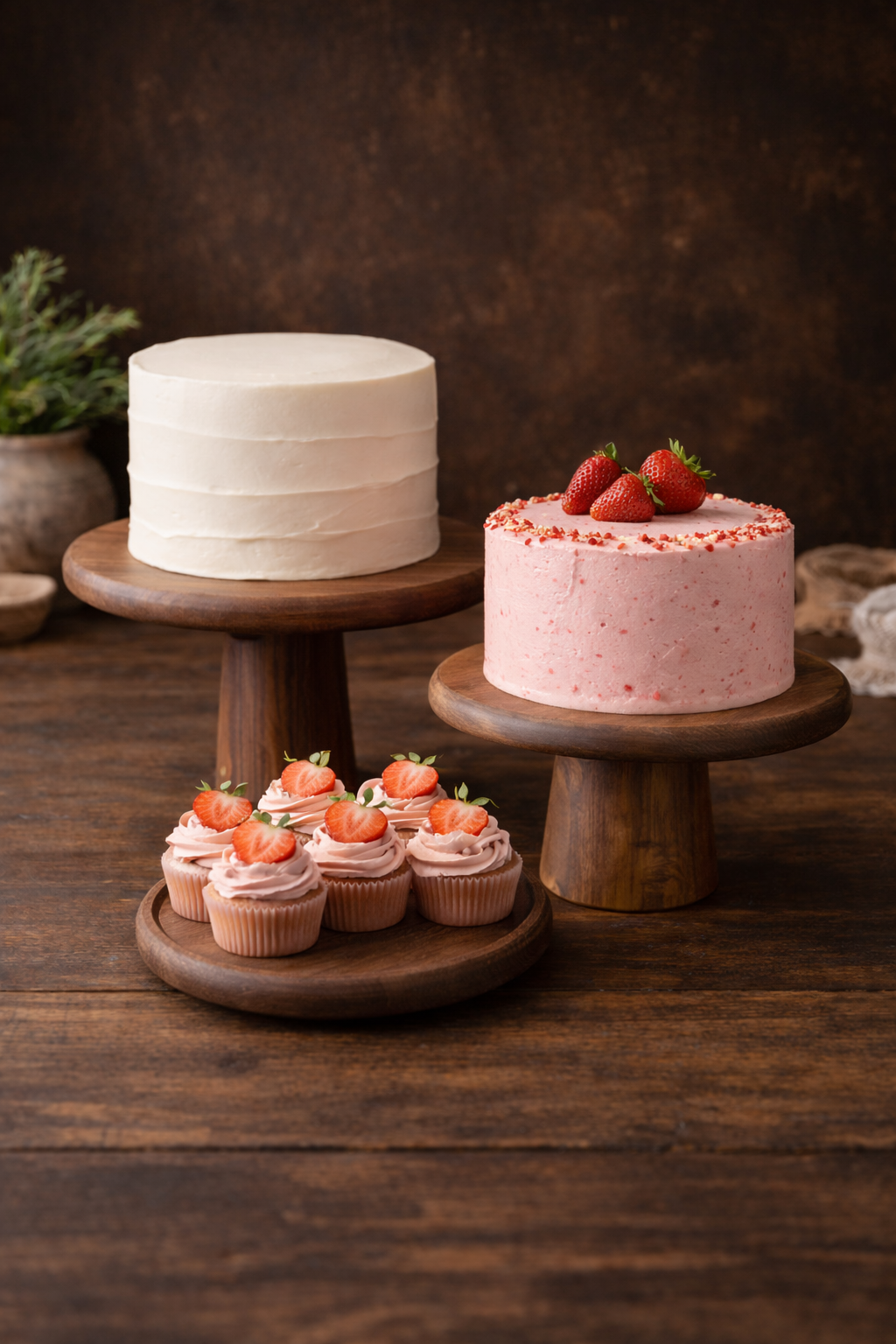 2 Piece Wood Serving Pedestal Stand