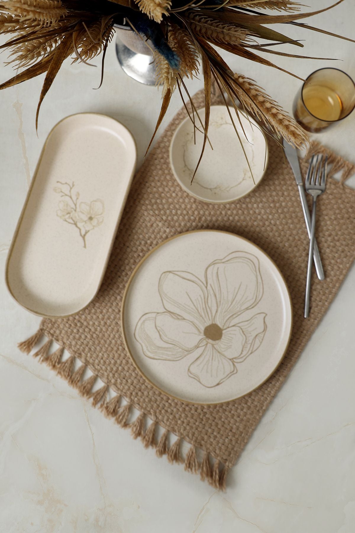 Taupe Bloom Breakfast Set 12 Pieces for 6 People