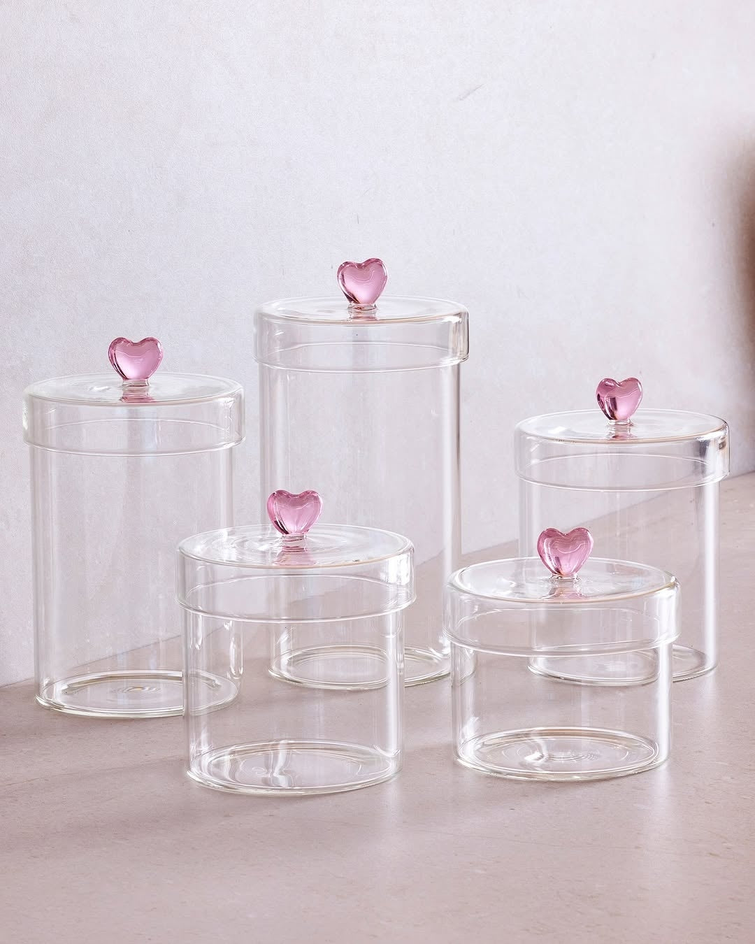 Hearts 5 Piece Glass Jar set