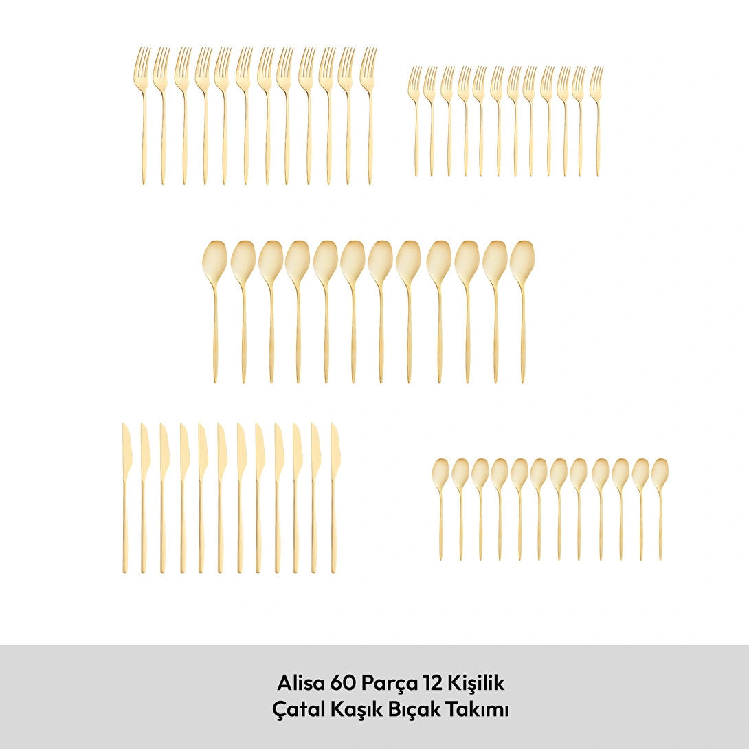 Emsan Alisa Glossy Gold 60-Piece 12-Person Cutlery Set