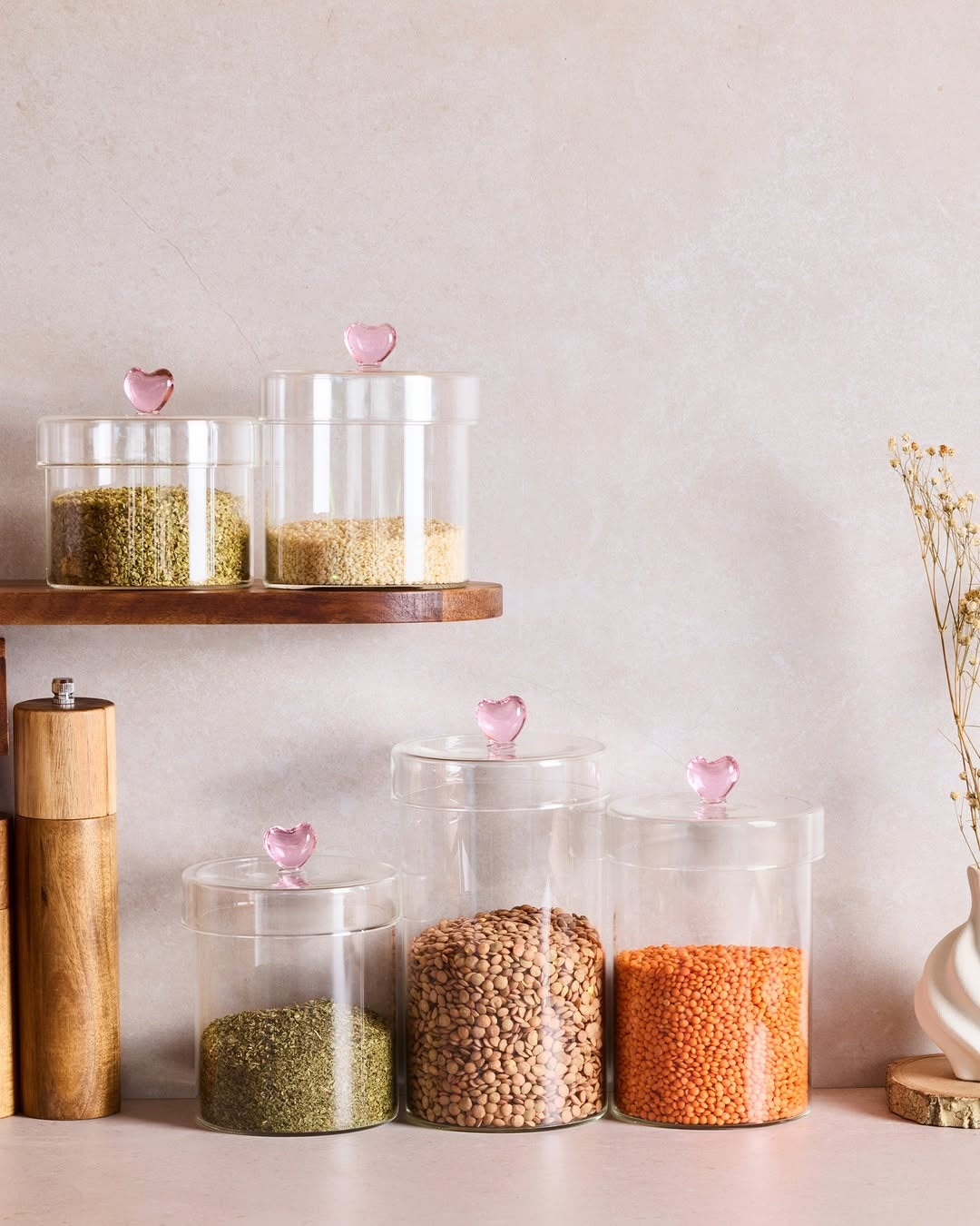 Hearts 5 Piece Glass Jar set