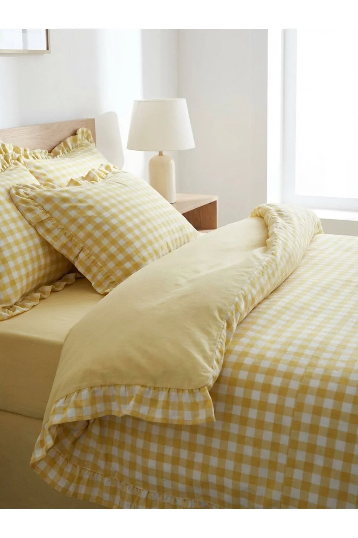 Gingham Ruffle Duvet Cover Set – Yellow