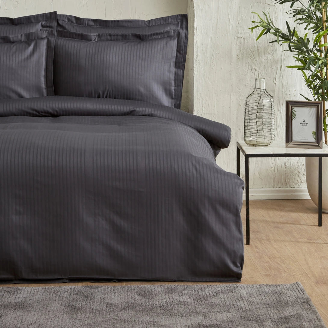 Uniq 100% Cotton Satin Double Duvet Cover Set Anthracite