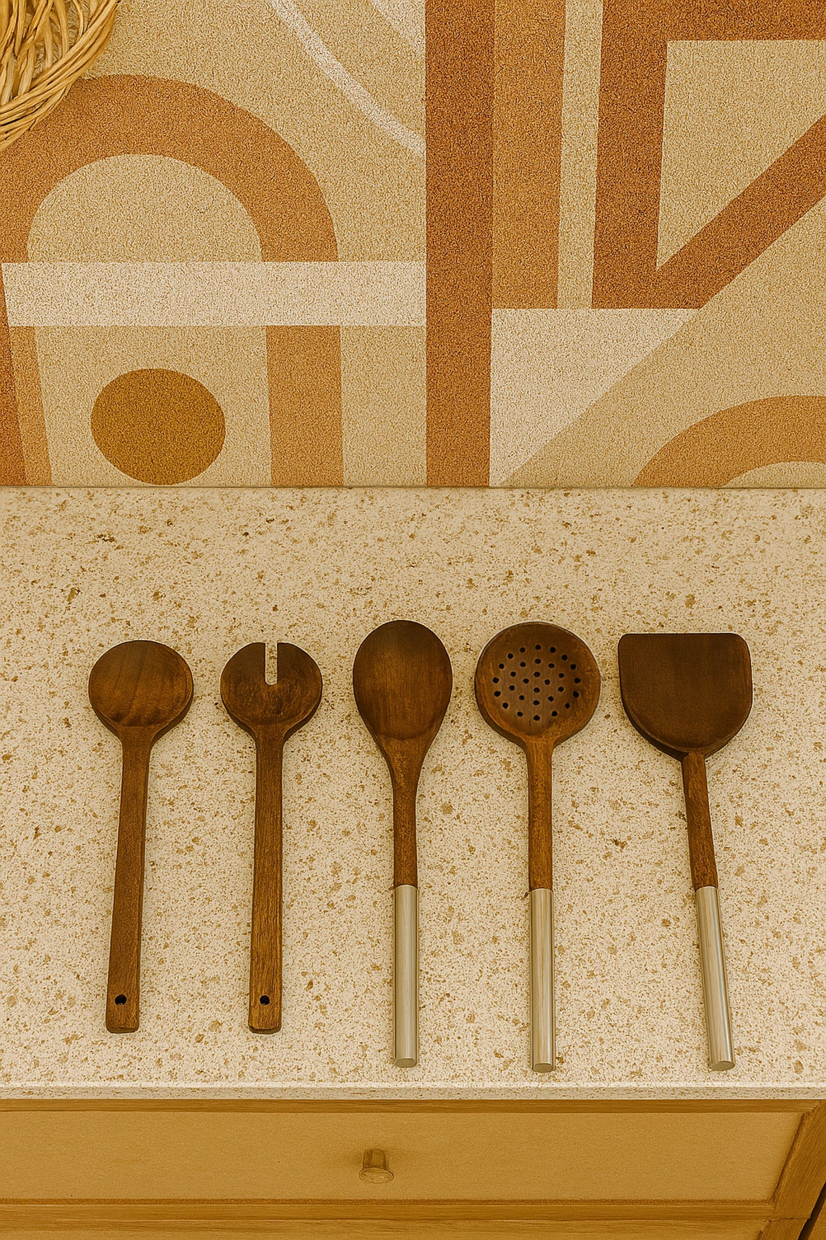 5 Piece Accacia Stainless Steel Service Set