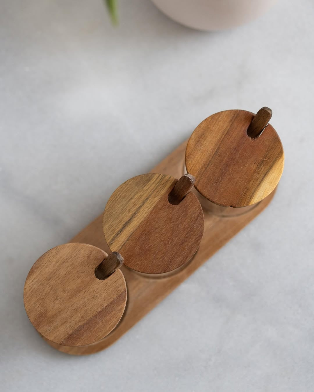 3 Piece Accacia Stand Jars with spoons