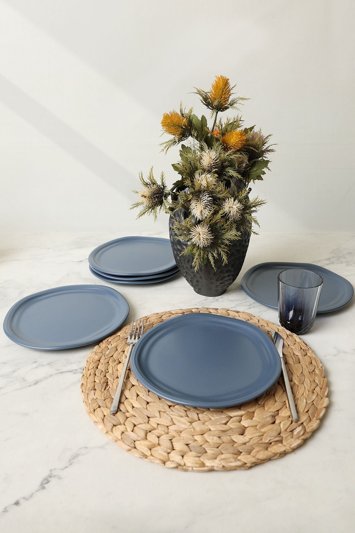 Matte Blue Bloom Cake Plate 24 Cm 6 Pieces