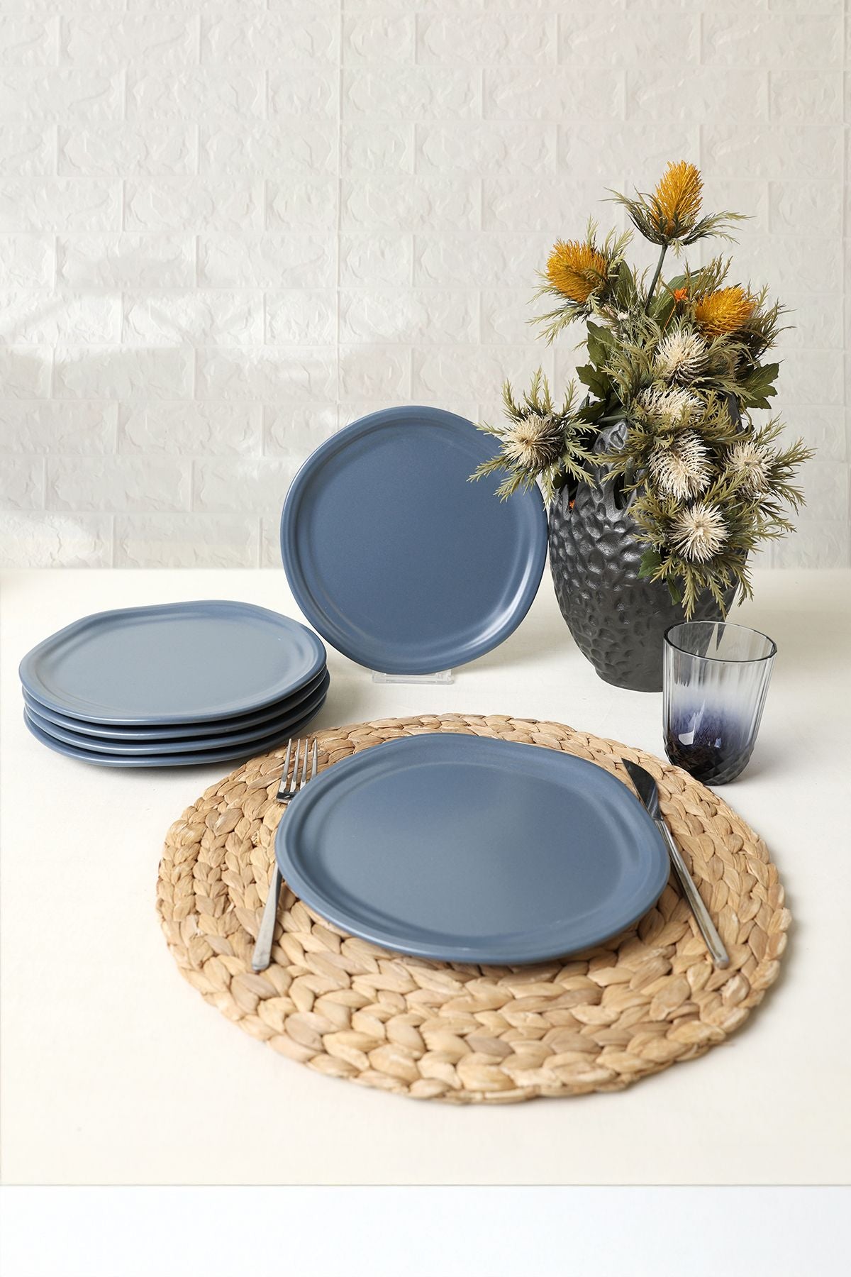 Matte Blue Bloom Cake Plate 24 Cm 6 Pieces