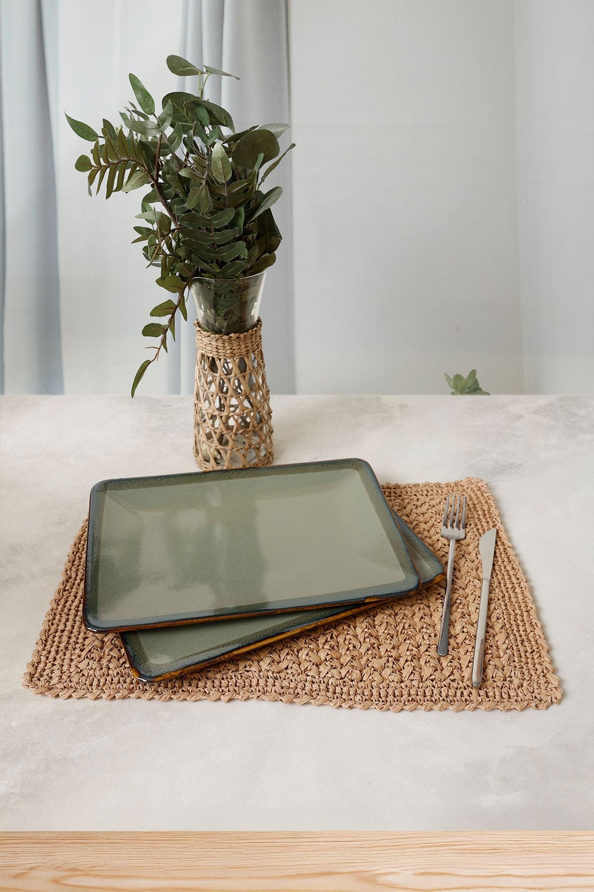 Reactive Green Siera Boat Plate 31*21 Cm 2 Pieces
