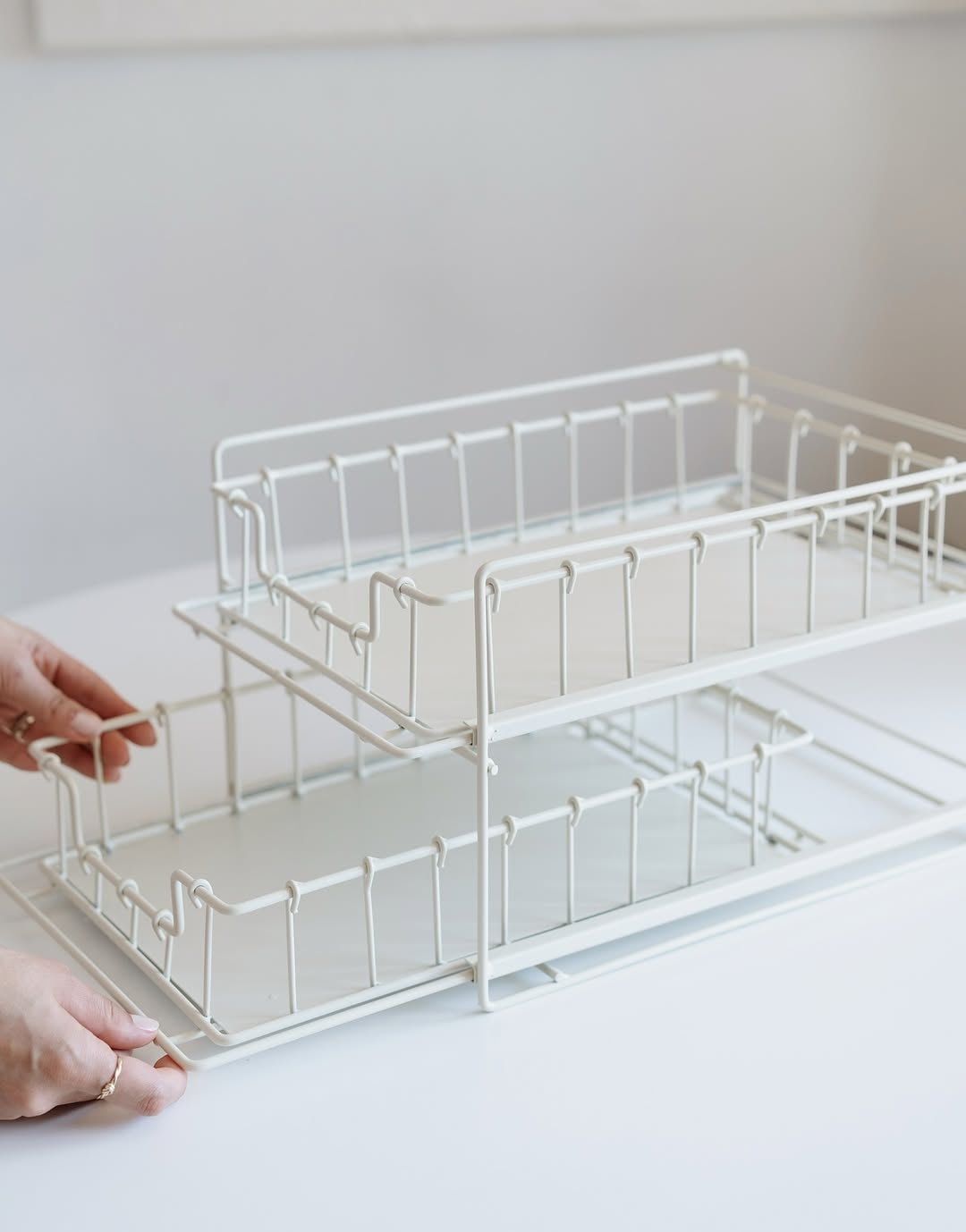 Two Layer Metal Drawer Organizer - Cream