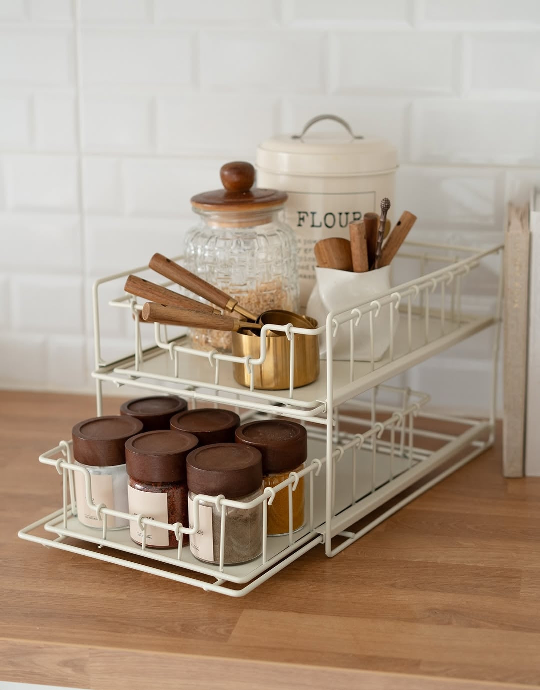 Two Layer Metal Drawer Organizer - Cream