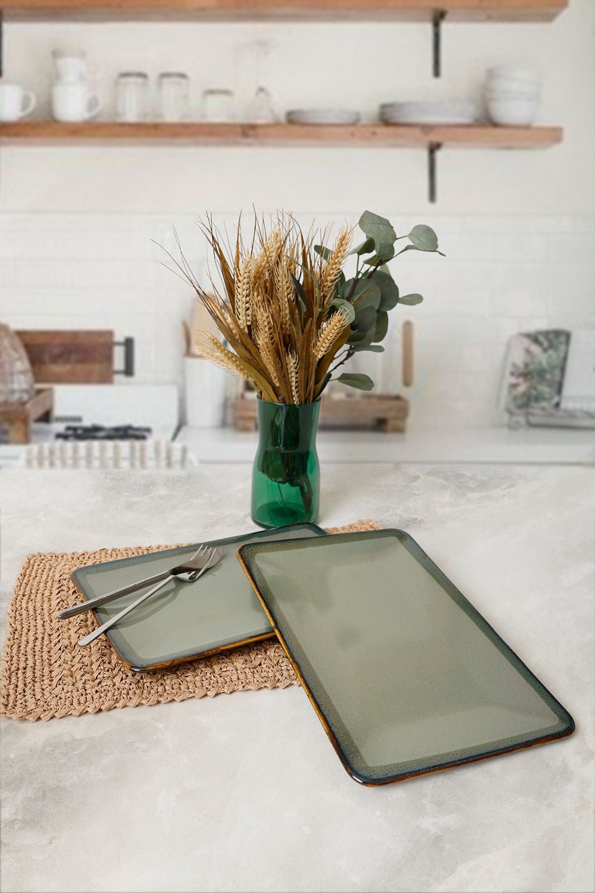 Reactive Green Siera Boat Plate 31*21 Cm 2 Pieces