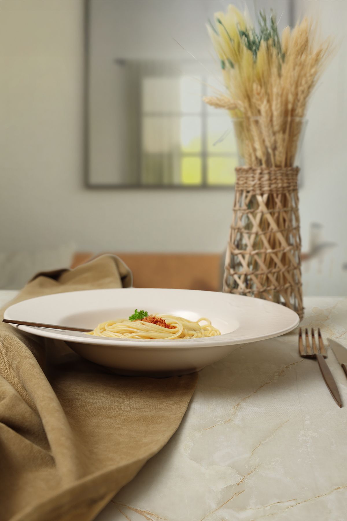 Matte Cream Ionian Pasta Plate 26 Cm