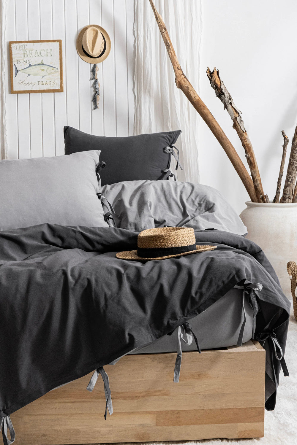 Colorful Washed Cotton Duvet Cover Set – Anthracite & Gray