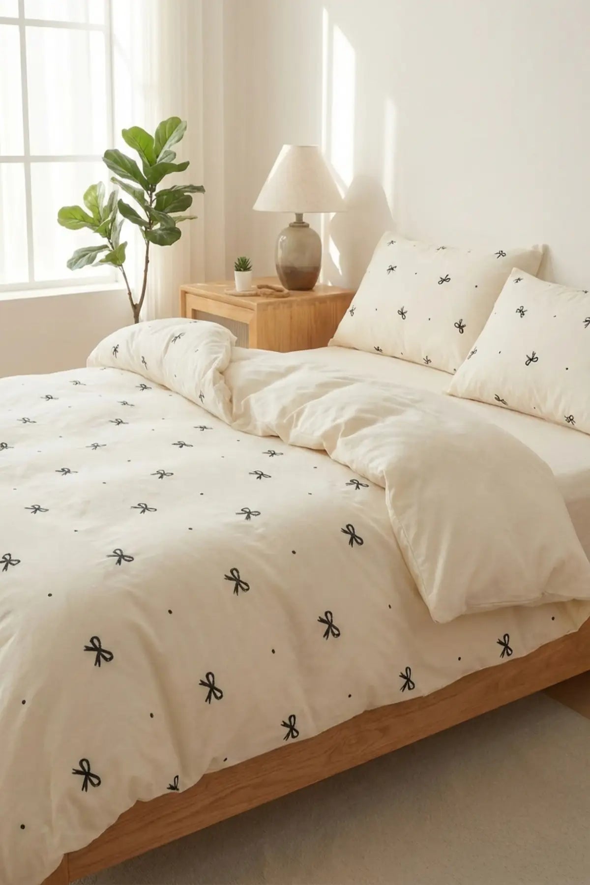 Amelie Bow Duvet Cover Set – Ivory