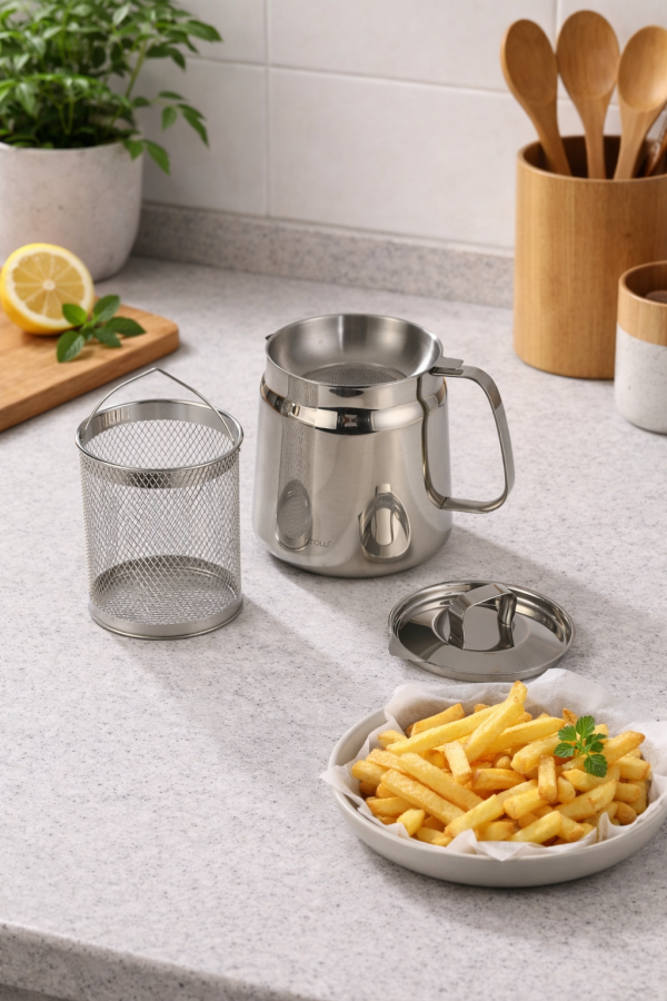 Stainless Steel Frying Pot with Oil Filter Basket 2L