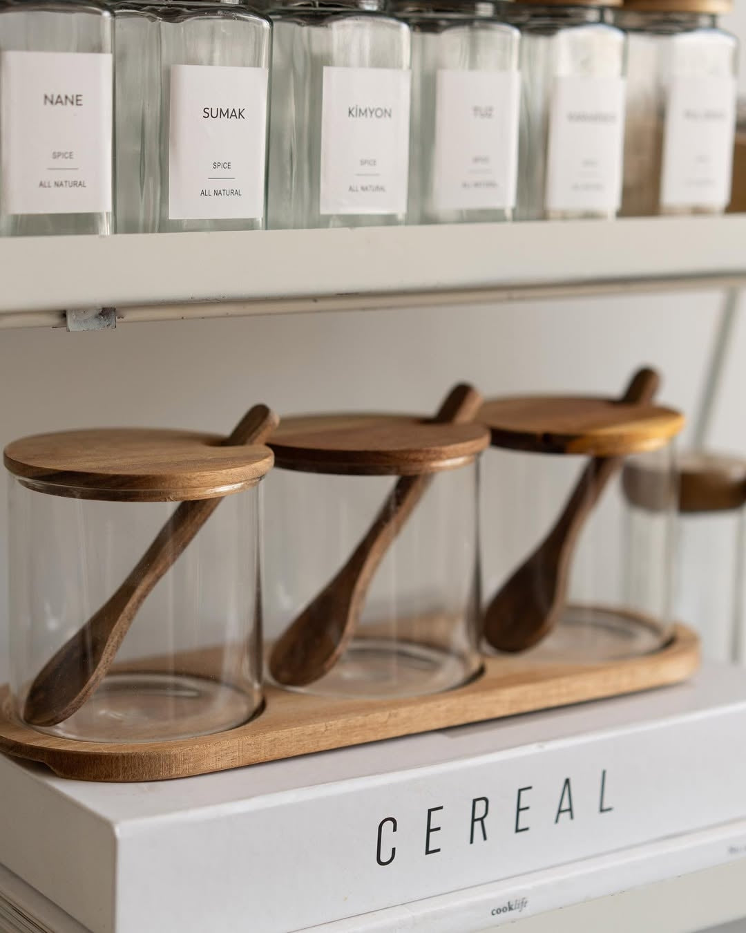 3 Piece Accacia Stand Jars with spoons
