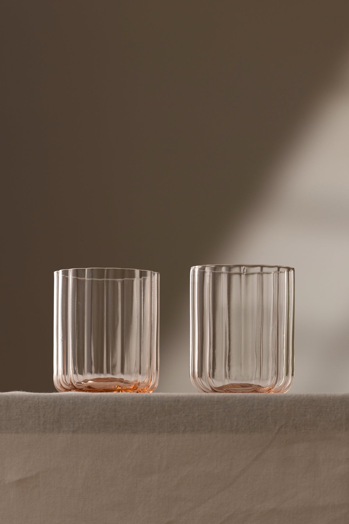Flower Handmade Self-Colored 2-Piece Water Glass Set, Pink, 450 cc