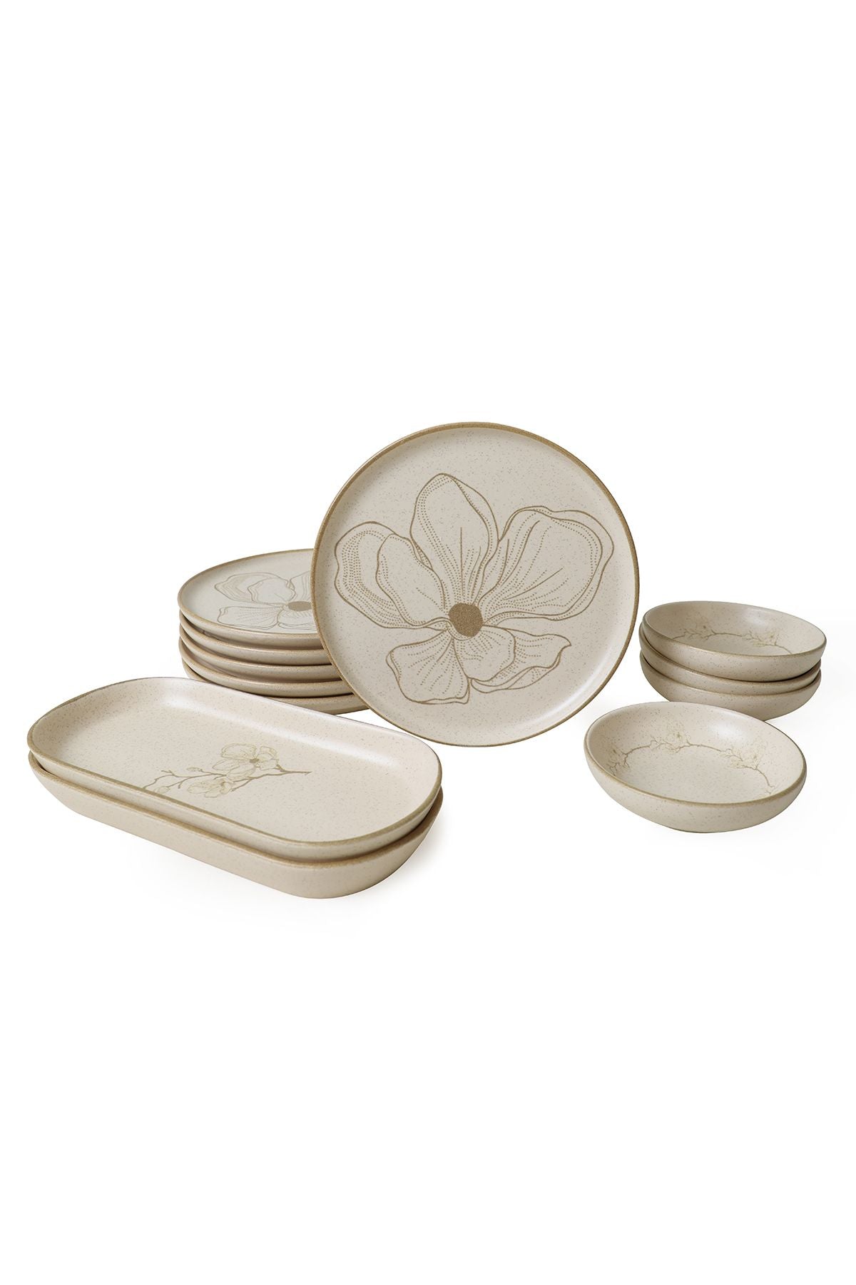 Taupe Bloom Breakfast Set 12 Pieces for 6 People