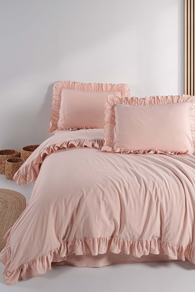Soft Cotton Sheri Ruffle 100% Cotton Double Duvet Cover Set