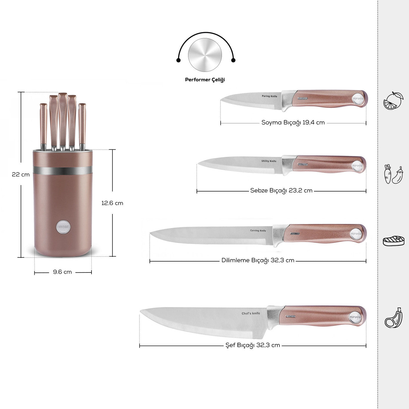 Mastermaid 6 Piece Knife Set Rosegold