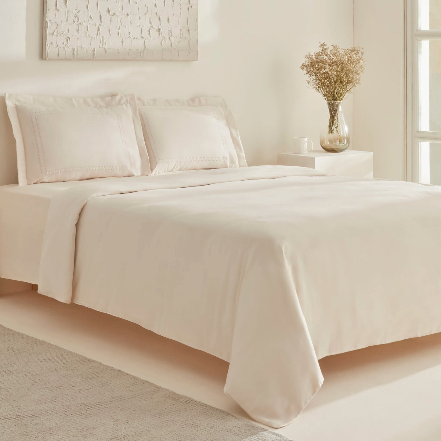 Felves 100% Cotton King Size Duvet Cover Set Beige