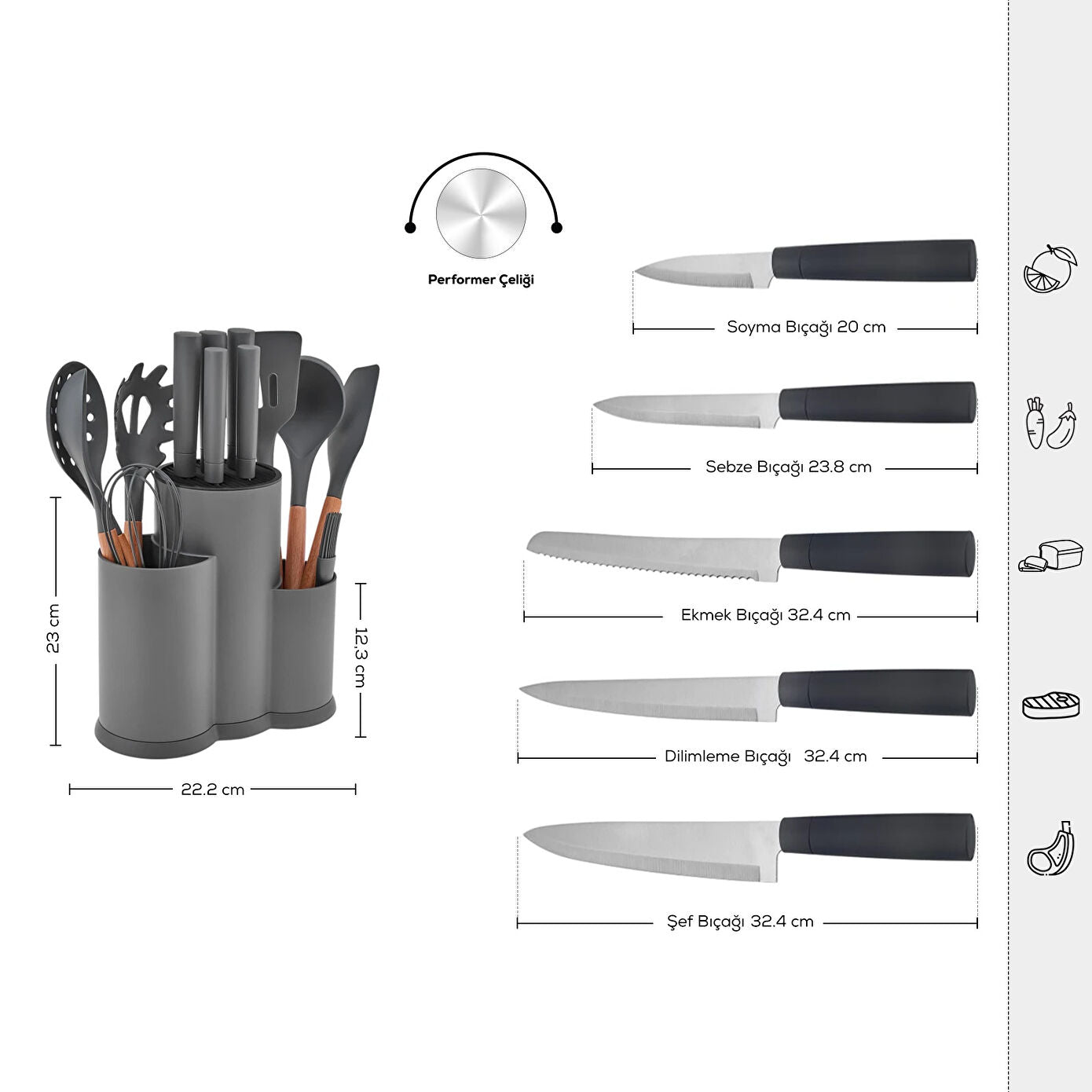 Karaca Burby 14 Piece Knife Set Gray