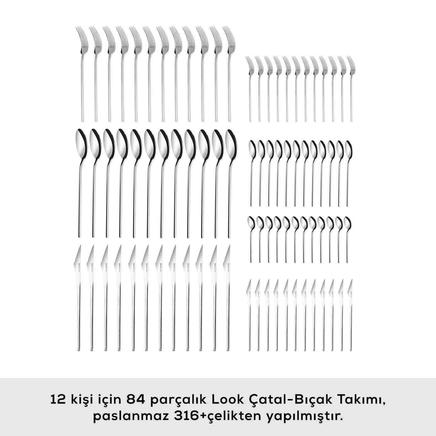 Karaca 316 Premium Look Platinum 84-Piece Cutlery Set for 12 People
