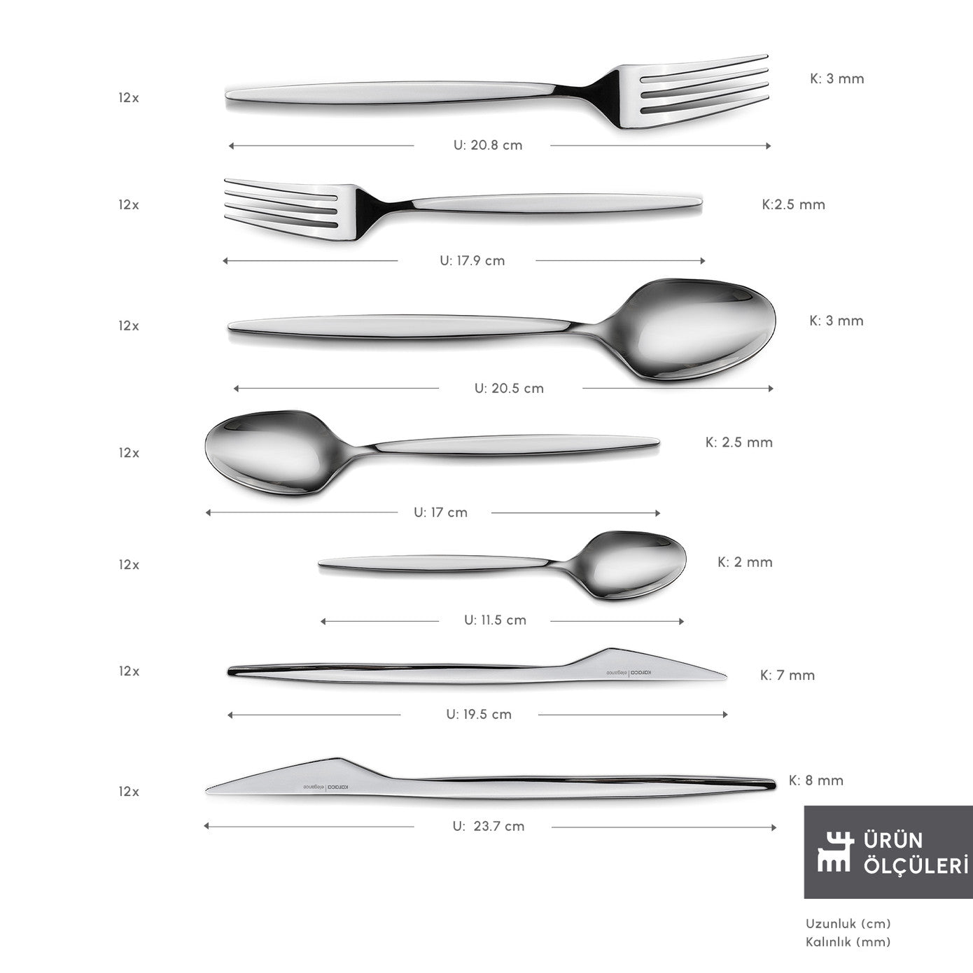 Elegance New Thor V2 Platinum 12 Person 84 Piece Cutlery Set