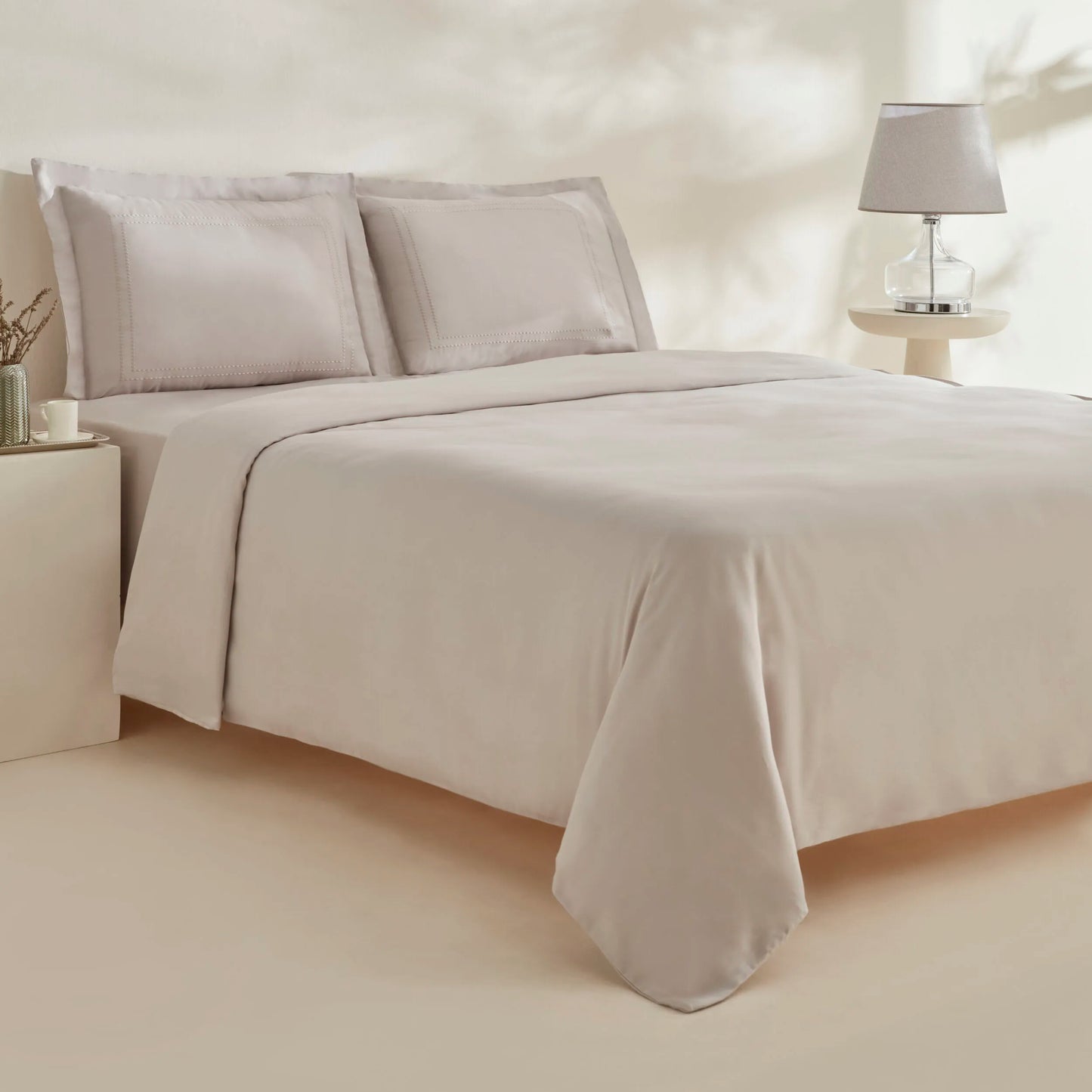 Felves 100% Cotton King Size Duvet Cover Set Light Grey