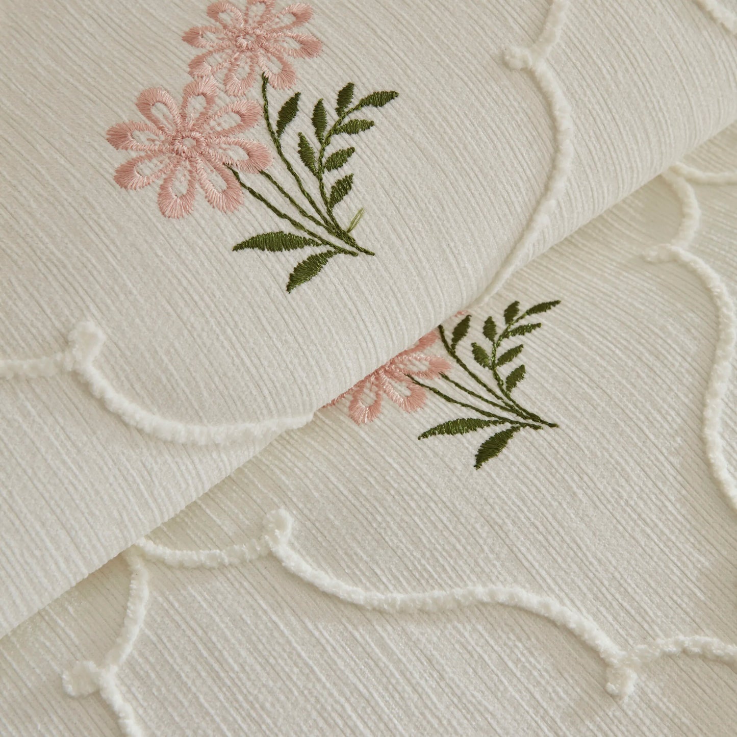 Myra Floral Embroidered Double Bedspread, Ecru