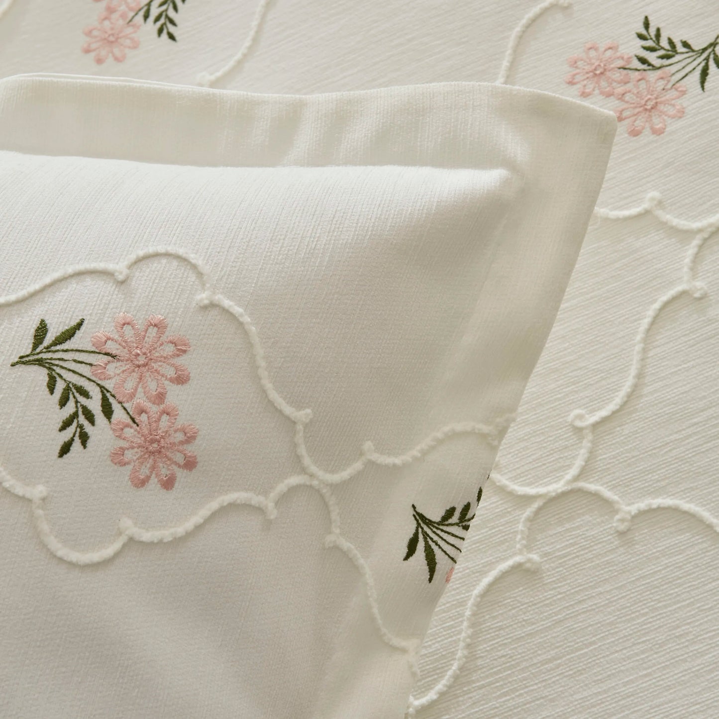 Myra Floral Embroidered Double Bedspread, Ecru