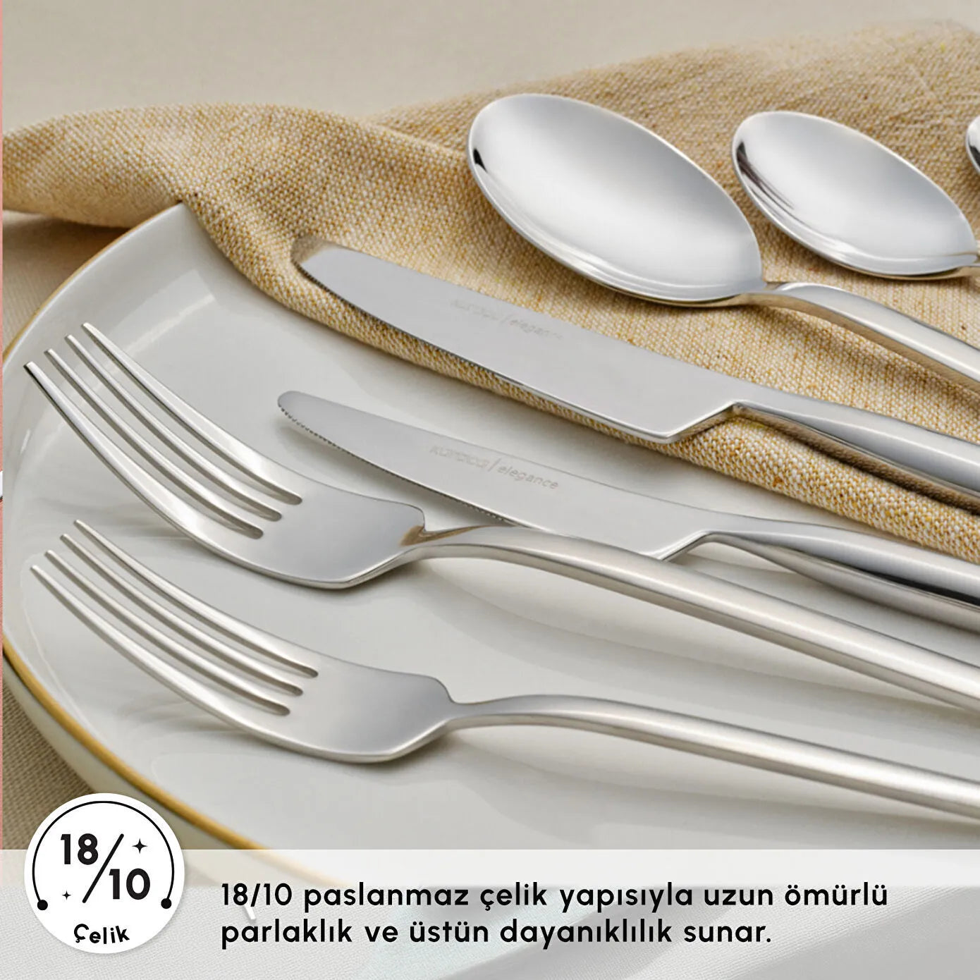 Elegance Whisper Platinum 84-Piece Cutlery Set for 12 People