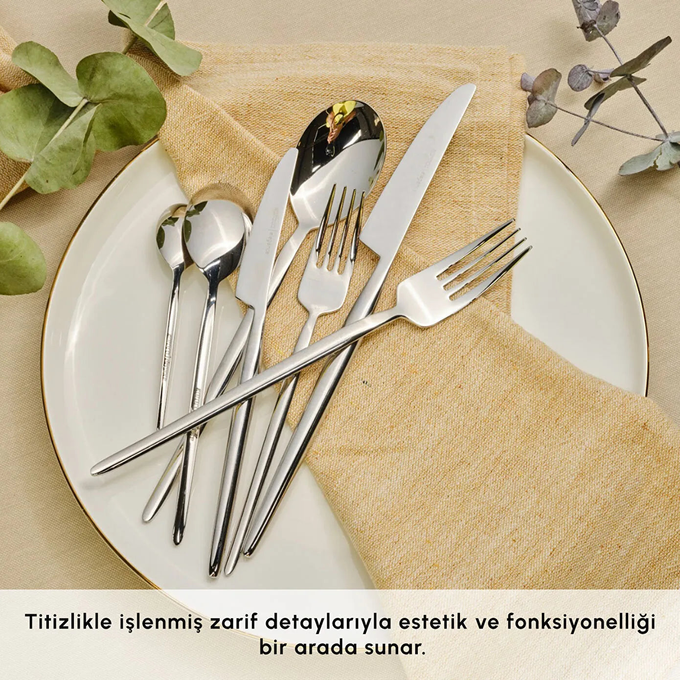 Elegance Whisper Platinum 84-Piece Cutlery Set for 12 People