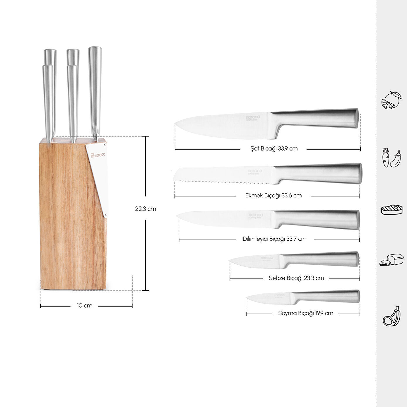 Karaca Samurai Thor New Japanese Steel 6 Piece Knife Set Wood