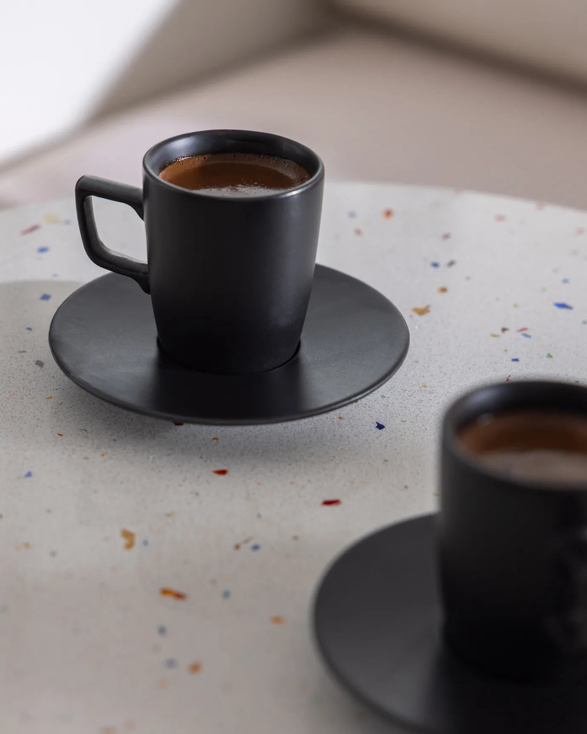Rain Matte Porcelain Coffee Cup 6 Person Set – Black