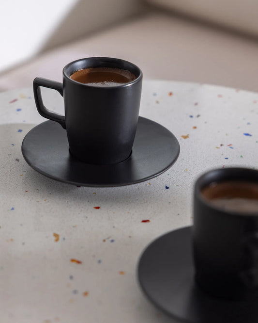 Rain Matte Porcelain Coffee Cup 6 Person Set – Black