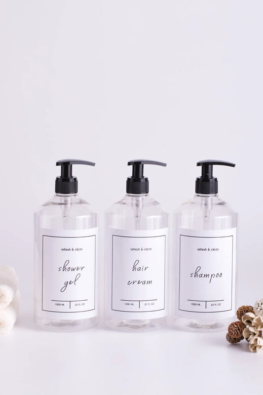 Soap Dispenser White Plastic Bottle - 1000 ml 3 Piece Set