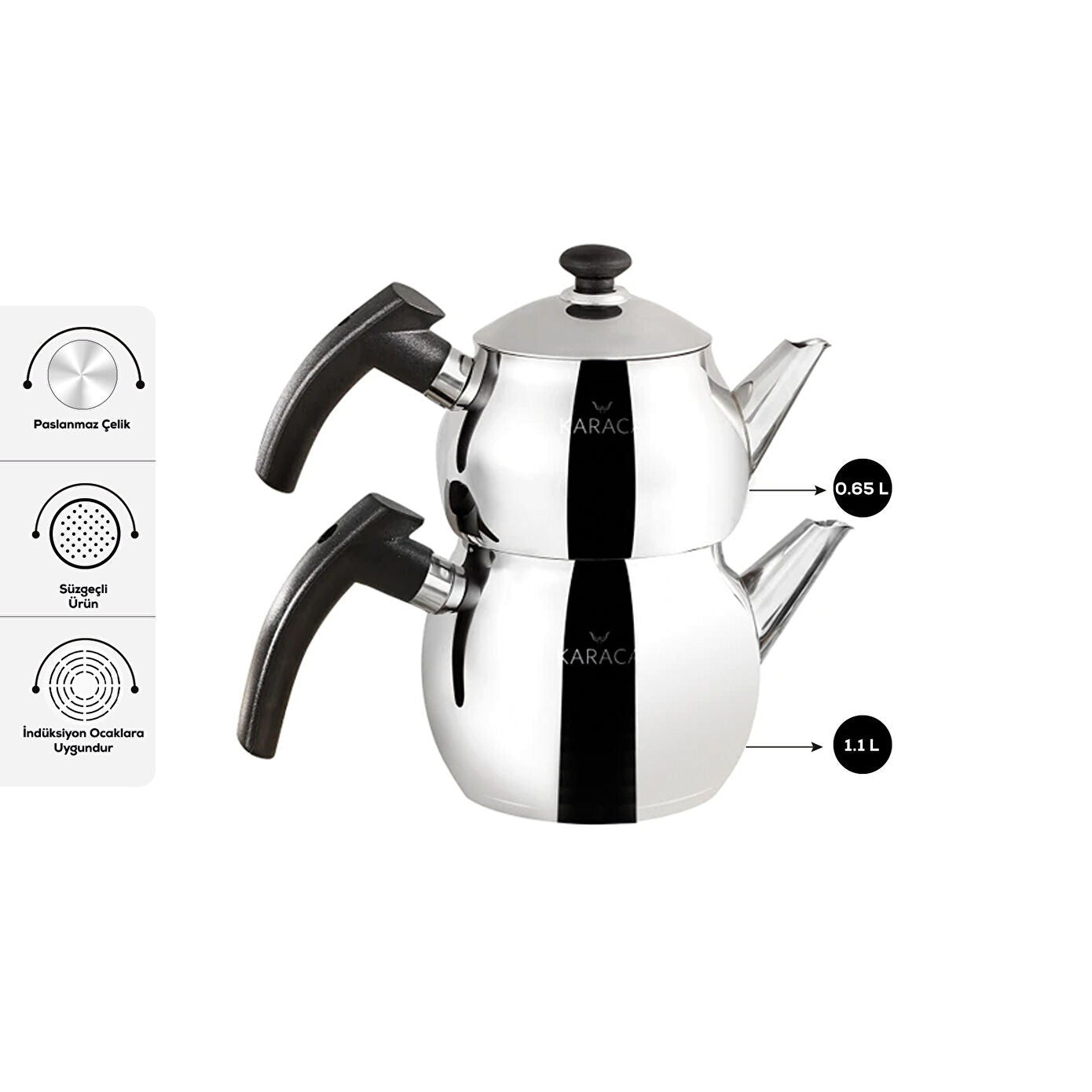 Adelya Mini Size Black Teapot Set with Induction Base