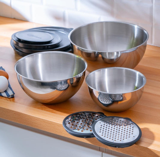 Karat Steel 9 Piece Grater Mixing Bowl - 16/20/24 cm