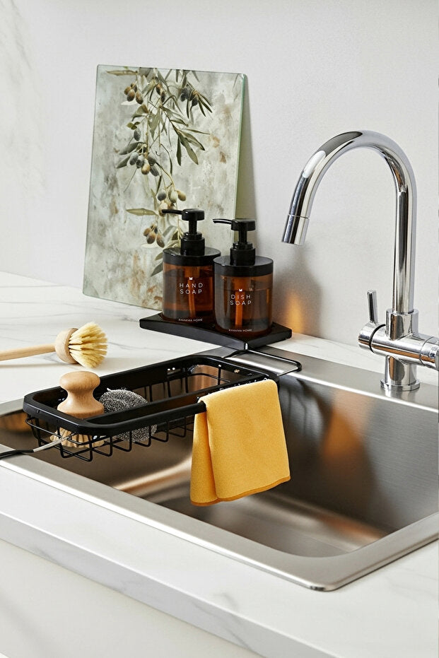 Amber Glass 250 ml Soap Dispenser 2 Piece Set with Black Stand