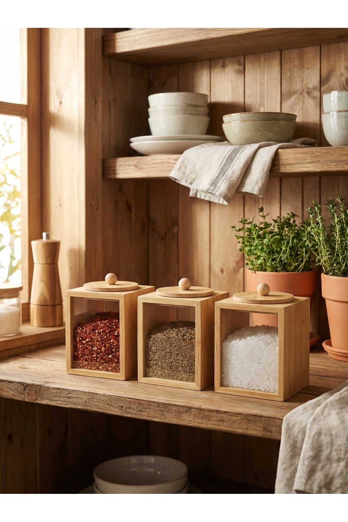 3 Piece Bamboo Storage Container Jar
