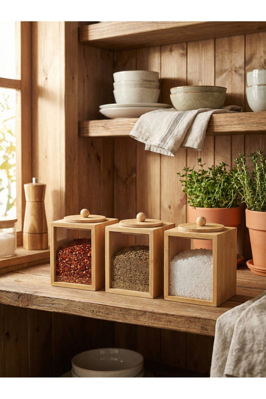 3 Piece Bamboo Storage Container Jar